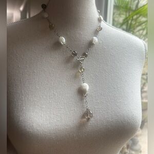 Silver , smokey quartz and sterling silver  necklace nice toggle plus 4 “ drop